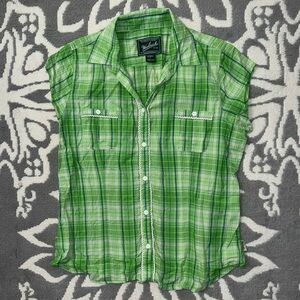 Woolrich Shirt Women’s Green Plaid Sleeveless Button Up Size L